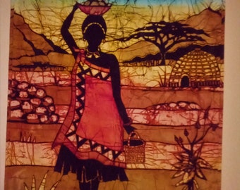 Vintage "Baobab Batik" Swaziland South Africa Handmade Wall Hanging Woman Artisan