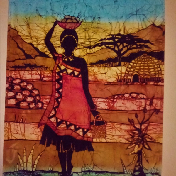 Vintage "Baobab Batik" Swaziland South Africa Handmade Wall Hanging Woman Artisan