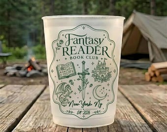 Copo de plástico personalizado para clube de leitura de fantasia, copo personalizado para festa literária, lembrancinha para grupo de leitura de fantasia, utensílio para bebidas em eventos para amantes de livros