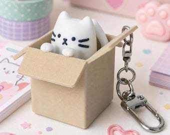 Cat in a Box Clicker Key chain 3D Printed Fidget Toy Gift for Cat Lovers