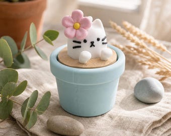 Flower Pot Cat Clicker Keychain
