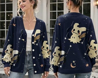 Gilet tricoté Mimikyu Pokémon, Pull Mimikyu Ciel Nocturne, Gilet esthétique mignon et effrayant, Cadeau pour gameuse, Vêtements de fée fantôme