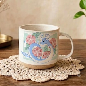 Dragonair Pokemon Pottery Mug, Aesthetic Coffee Cup, Cute Anime Tea Mug, Floral Cottagecore Mug, Home Decor Anime Lover Gift