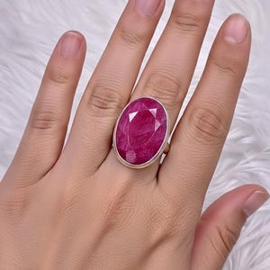 Large Ruby Ring, 925 Sterling Silver, Handmade in India