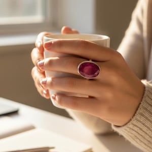 Large Ruby Ring, 925 Sterling Silver, Handmade in India