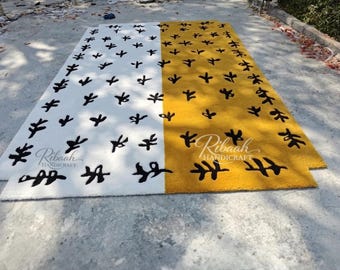 Large Modern Area Rug - Hand-Tufted Premium Wool Carpet - Nordic Style Abstract Print - Luxury Yellow and Cream Floor Decor for Bedroom 7x10