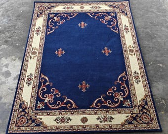 Royal Blue Traditional Area Rug - Hand-Tufted Wool Carpet with Floral Medallion - Classic Oriental Rug for Living Room, Bedroom & Office 6x8