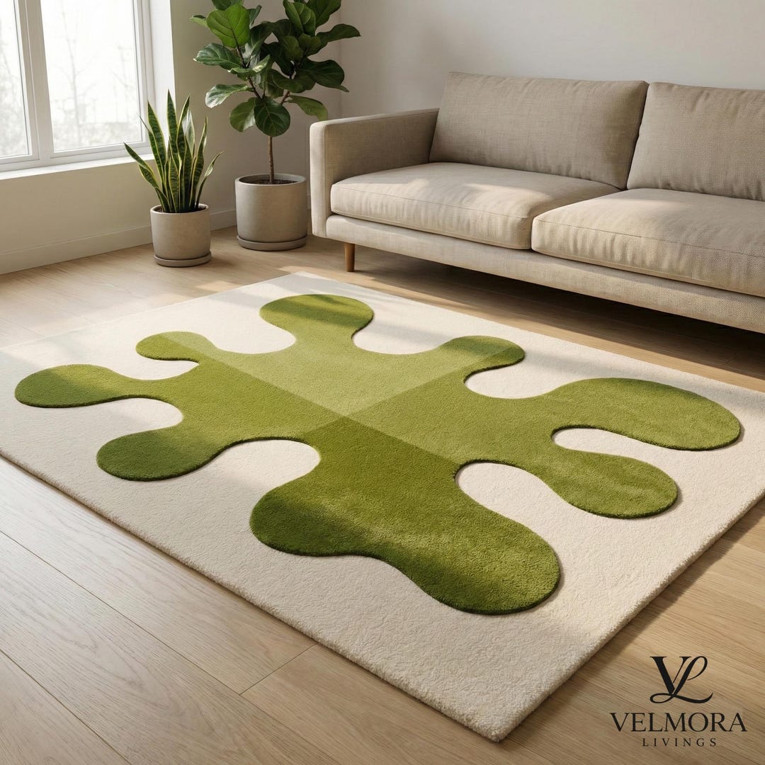 Abstract Rug Olive Green Sage Green Hand Tufted Wool Rug 3D Relief Area ...