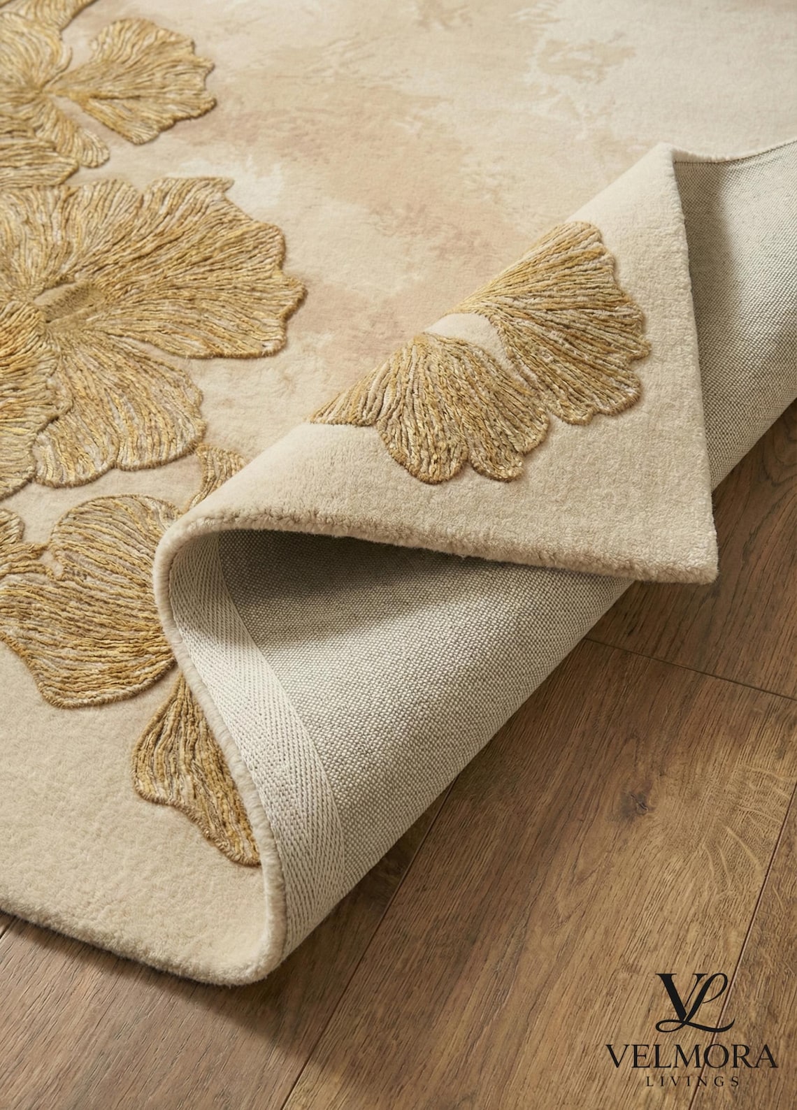 Solid Color Rug With Relief Pattern 3D Relief Floral Rug Beige Gold Hand Tufted Wool Rug Modernist Floor ...