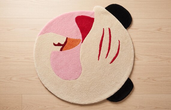 Swan Rug Irregular Shaped Rug Tufted Rug Kids Rug Nursery Rug Round Wool Rug Custom Rug Pink Cream Rug Playroom Rug Abstract