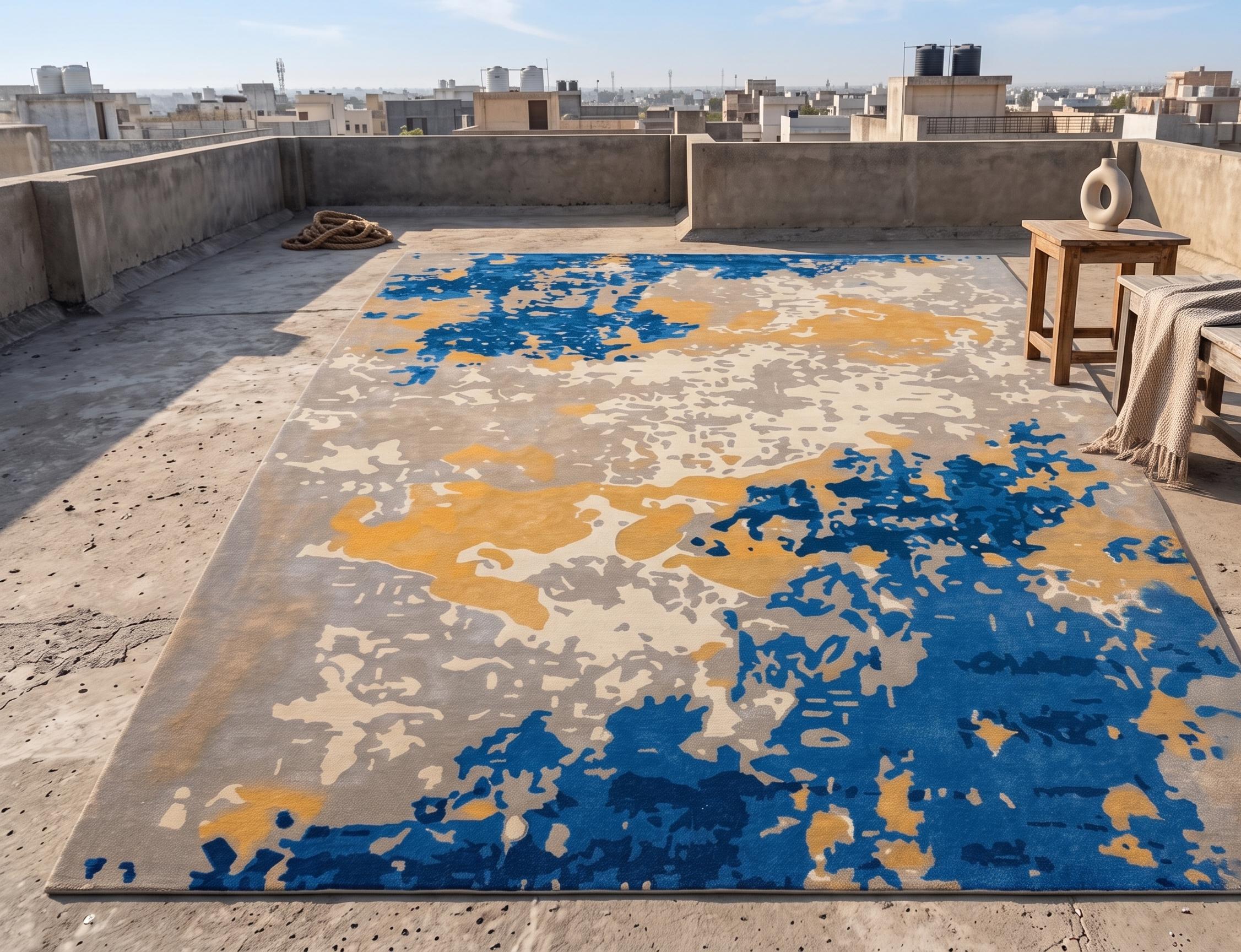 Navy Blue and Gold Abstract Rug, Modern Aesthetic Area Rug, Distressed ...