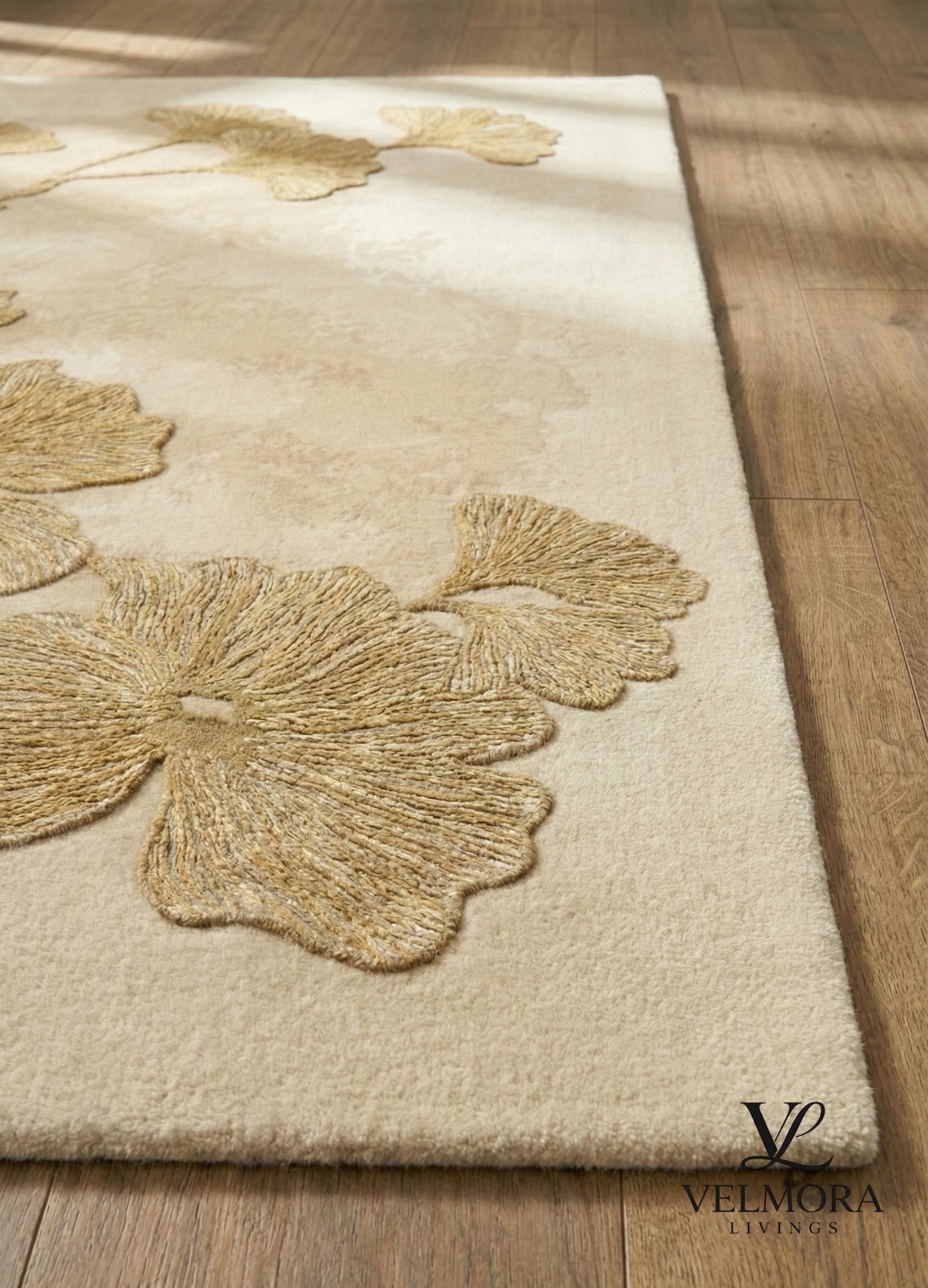 Solid Color Rug With Relief Pattern 3D Relief Floral Rug Beige Gold Hand Tufted Wool Rug Modernist Floor ...