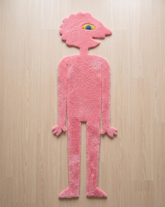 Prismo Rug, Tuft Pink Rug, Anime Rug Custom, Funky Irregular Shaped Carpet, Cool Tufted Character Rug, Living Room Decor, Velmora Rugs