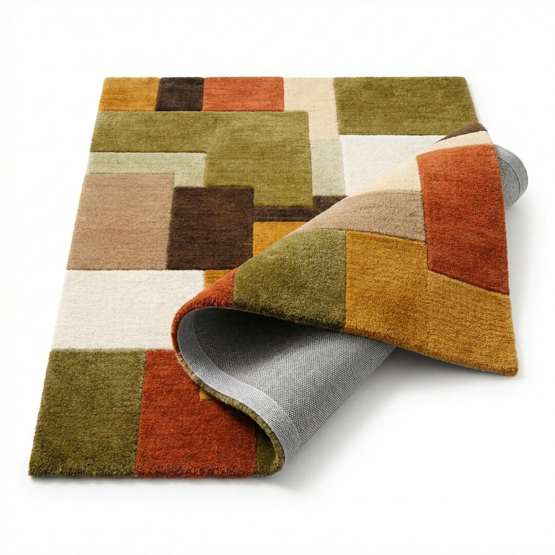 Retro Color Block Rug 8x10, Earthy Aesthetic Room Decor, Geometric ...