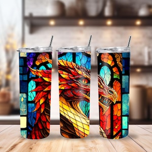 Stained Glass Dragon Tumbler | Fantasy Stainless Steel Cup | Unique Gift for Dragon Lovers