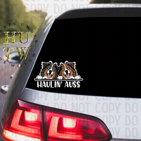 Double Australian Shepherd "Haulin' Auss" Car Decal