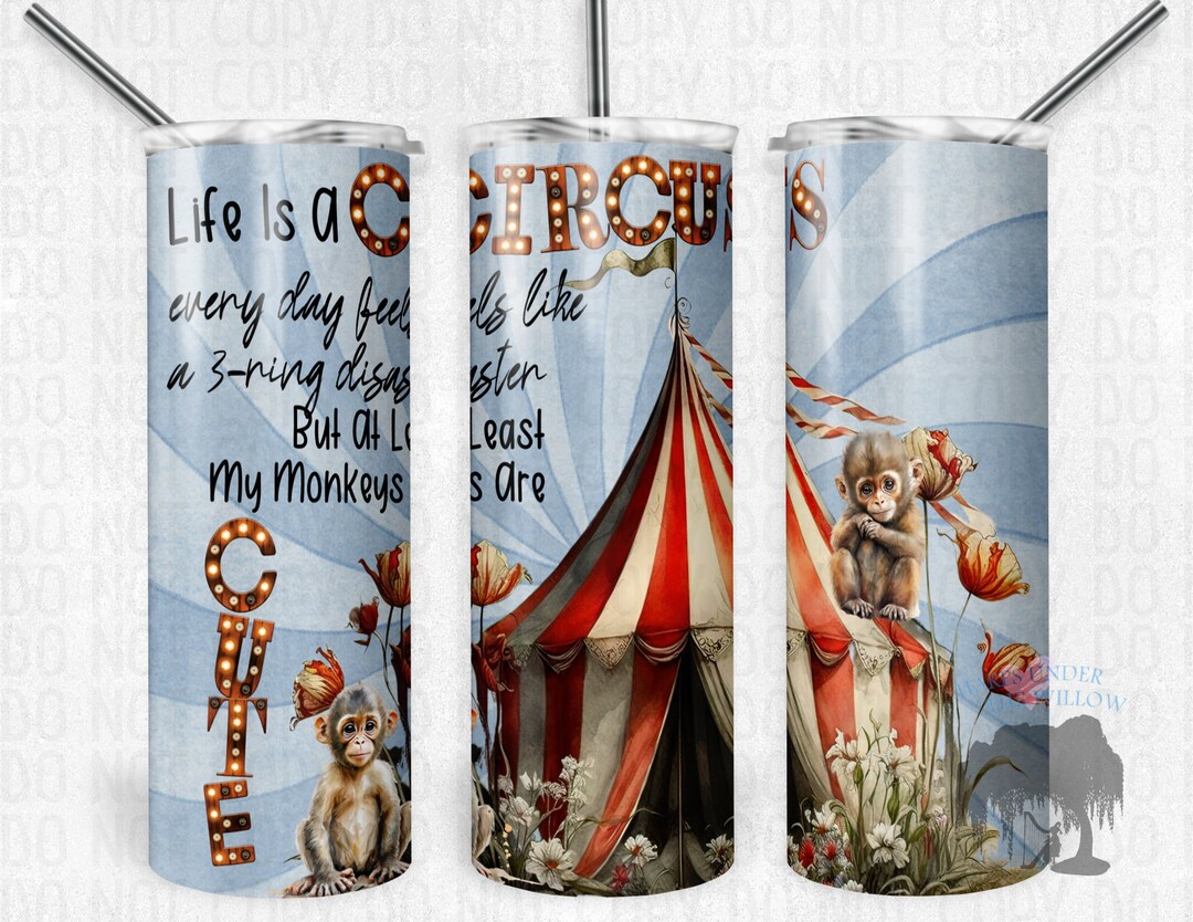20 Ounce Tumbler Circus Cute Monkeys Etsy