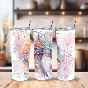 Watercolor Dragon Tumbler | Fantasy Stainless Steel Cup | Mythical Gift for Dragon Lovers