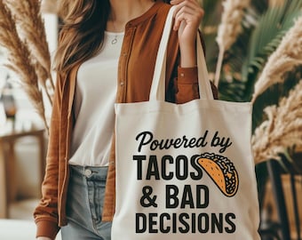 Tacos and Bad Decisions Tote Bag | Funny Foodie Gift | Everyday Shopping Bag
