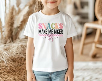 Snacks Make Me Nicer Kids Shirt | Funny Food Humor Tee