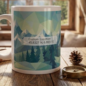 Personalized Mountain Mug | Custom Name Coordinates Cup | Nature Landscape Coffee Mug