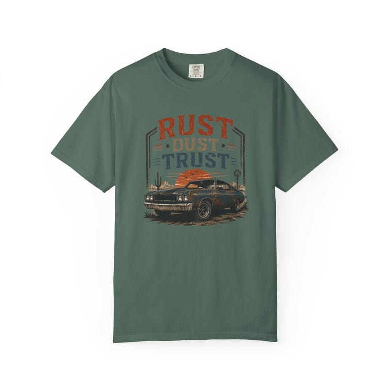 Vintage Muscle Car Shirt, Rust Dust Trust Tee, Classic Car Lover Gift, Garage Life Comfort Colors T-Shirt image 14