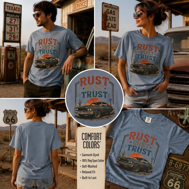 Vintage Muscle Car Shirt, Rust Dust Trust Tee, Classic Car Lover Gift, Garage Life Comfort Colors T-Shirt image 10