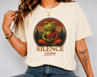 Silence I Guess Frog Shirt, Meditating Frog Graphic Tee, Funny Zen Aesthetic T-Shirt, Chill Introvert Cottagecore Nature Shirt