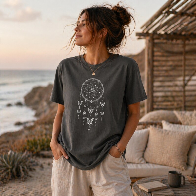 Butterfly Dreamcatcher Shirt, Boho Spiritual Tee, Minimalist Line Art Comfort Colors T-Shirt, Gift For Her image 7