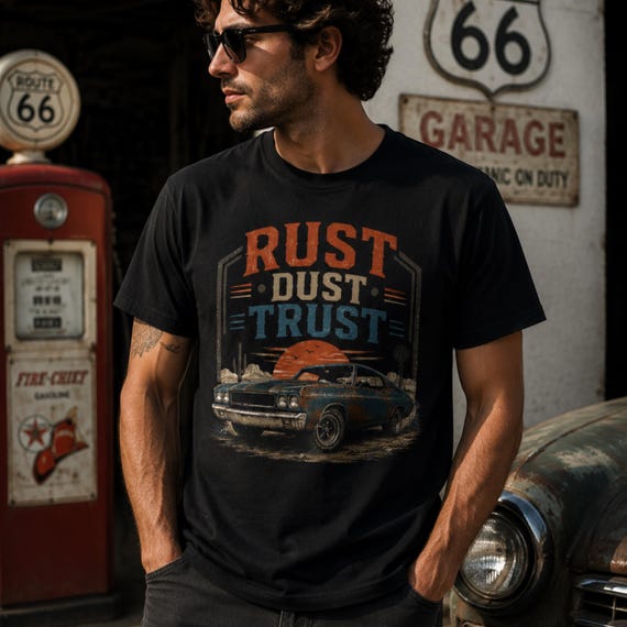 Vintage Muscle Car Shirt, Rust Dust Trust Tee, Classic Car Lover Gift, Garage Life Comfort Colors T-Shirt