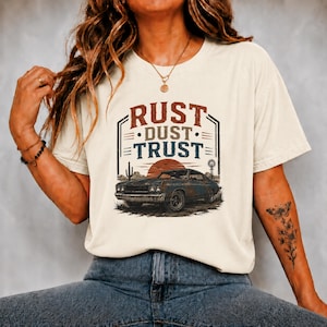 Vintage Muscle Car Shirt, Rust Dust Trust Tee, Classic Car Lover Gift, Garage Life Comfort Colors T-Shirt image 1