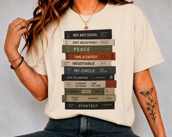 Anti Social Book Stack Shirt, Selectively Social Graphic Tee, Introvert Boundaries Quote T-Shirt, Unisex Streetwear Gift Tee