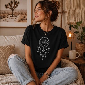 Butterfly Dreamcatcher Shirt, Boho Spiritual Tee, Minimalist Line Art Comfort Colors T-Shirt, Gift For Her image 2