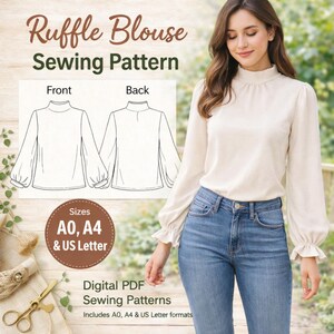 Ruffle Blouse Sewing Pattern .Peter Pan Collar. Wrap Top Pattern. Cross Top Pattern. Peplum Top. sewing pdf