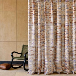 Abstract Texture Sheer Curtains | Neutral Beige Blue Drapes | Light Filtering Polyester Curtains for Living Room Bedroom
