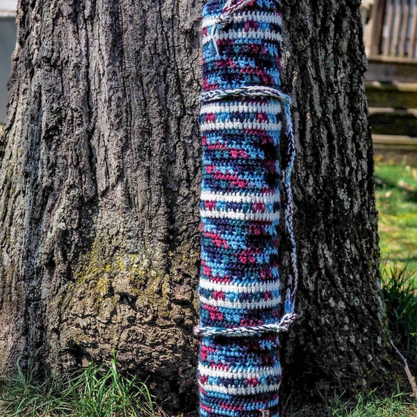 Handmade Crochet Yoga Mat Bag Boho Hippie Blue and White