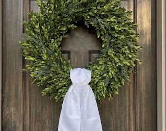 Banda de corona con monograma personalizado, bordado de la bandera estadounidense patriótica, regalo de boda o inauguración de casa, banda de cinta de corona blanca, bufanda para puerta, personalizada