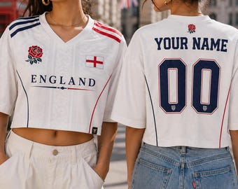 England Crop Top Soccer Jersey, Custom England Name Football Player Shirt, Personalized England Football Team Shirt, Football Love Gifts