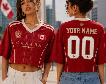Canada Soccer Crop Top Jersey, Custom Name Number Football Shirt, Personalized Canada Football Team Shirt, Sporty Girl Game Day Outfit