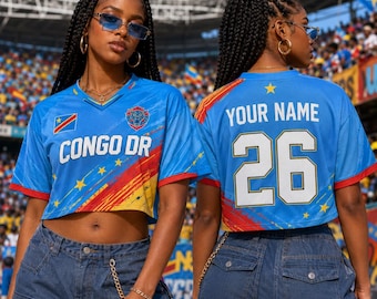 Camiseta de fútbol personalizada de la República Democrática del Congo, con nombre y número personalizados para hombres, mujeres y niños. Camiseta de fútbol de regalo para aficionados del equipo de la República Democrática del Congo.