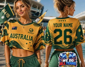 Personalized Australia Football Crop Jersey, Custom Name Shirt, Aussie Soccer Game Day Outfit,Trendy Festival Mesh Top Clothing for Women