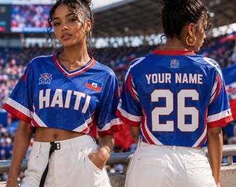 Personalized Haiti Crop Top Jersey, Custom Name Number Haiti Jersey Adult Youth, Haitian Football Shirt Fan Gift