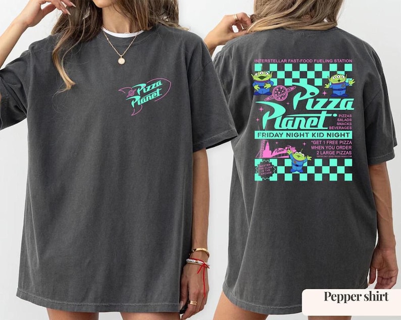 Comfort Colors Pizza Planet Shirt: Toy Story Aliens Tee image 1