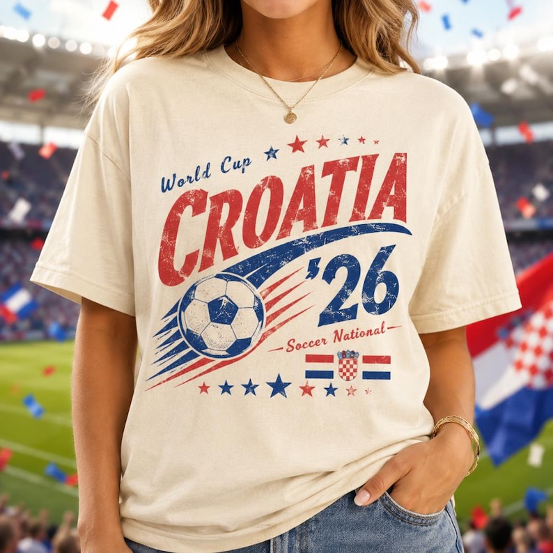 Croatia Soccer T-Shirt, Croatian Football Fan Shirt, Retro 2026 Shirt, Croatia National Team Jersey, Vintage Style Tee, Gift for Fan image 1