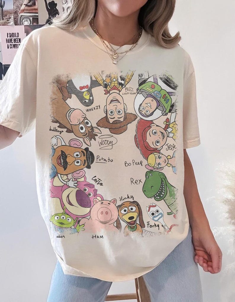 Toy Story Woody Buzz Retro Pixar Shirt, Vintage Character Graphic Tee image 1