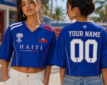 Custom Haiti Soccer Crop Top Jersey, Personalized Haiti Soccer Jersey Crop Tee, Support Football Team, Custom Haiti Jersey Shirt