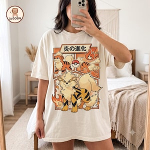 Arcanine Evolution Tee, Fire Type Shirt, Anime Gamer Gift, Unisex Graphic Top