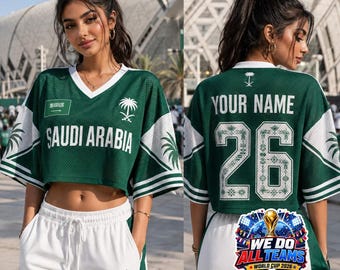 Custom Saudi Arabia Soccer Crop Top Jersey, Personalized KSA Football Shirt for Women, Sporty Girl Streetwear Gameday Outfit Name Number Fan
