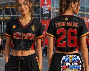 Custom Belgium Soccer Crop Top Jersey, Personalized Belgian Football Shirt for Women, Custom Name Number Gameday Outfit, Festival Crop Tee
