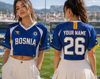 Camiseta de fútbol de Bosnia personalizada, camiseta de fútbol con nombre y número personalizados, regalo para hombres, mujeres y jóvenes para aficionados bosnios, camiseta deportiva Balkan Pride